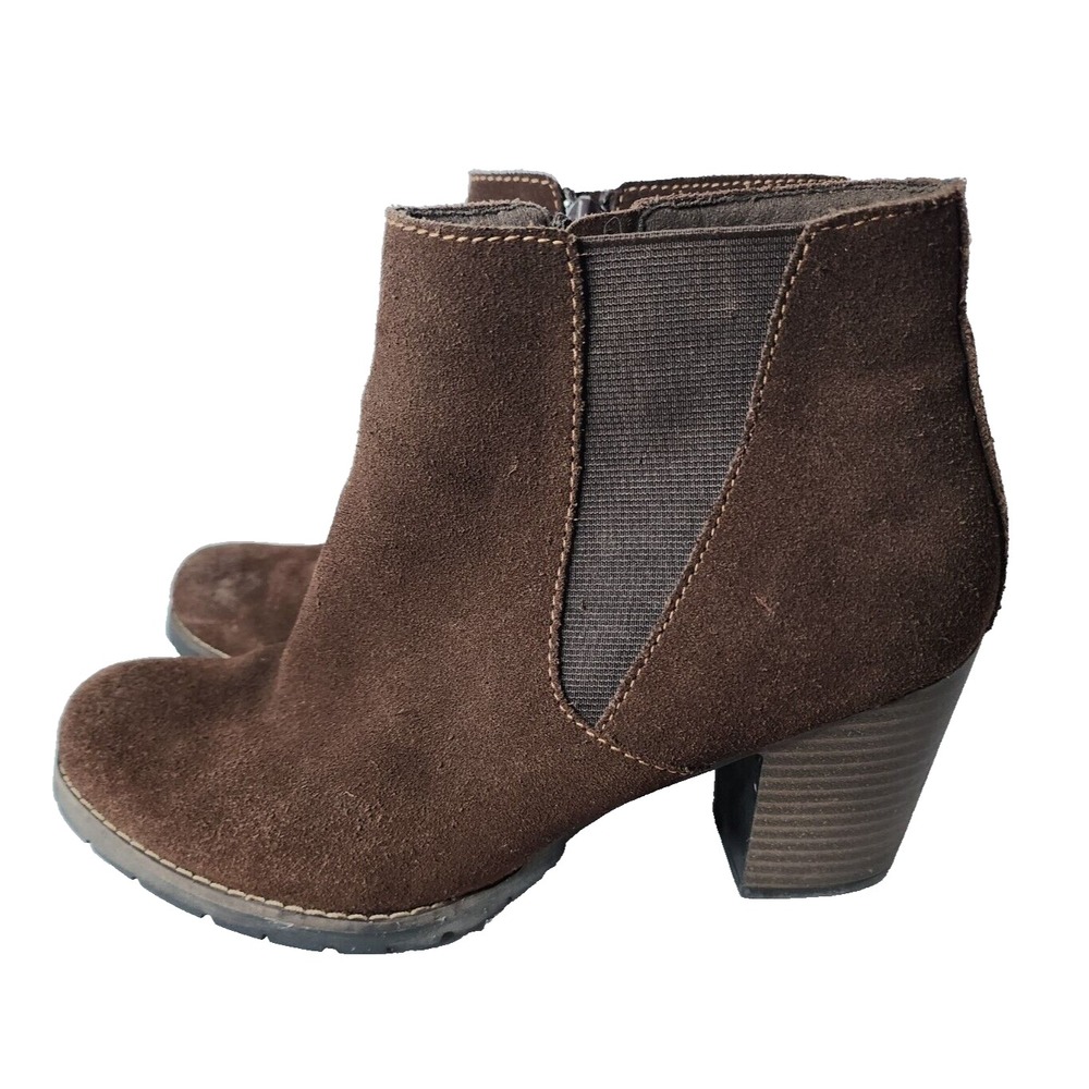Clarks Womens Camelita Ankle Boots 8M Brown Suede Leather Block Heel Comfort